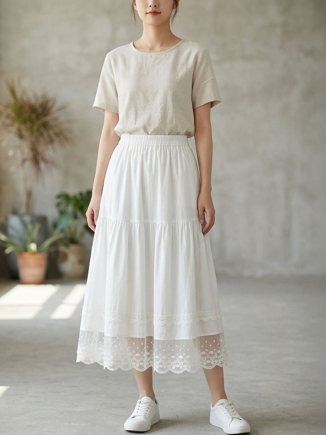 Suo Women Tiered Midi A-Line Skirt-picture-56