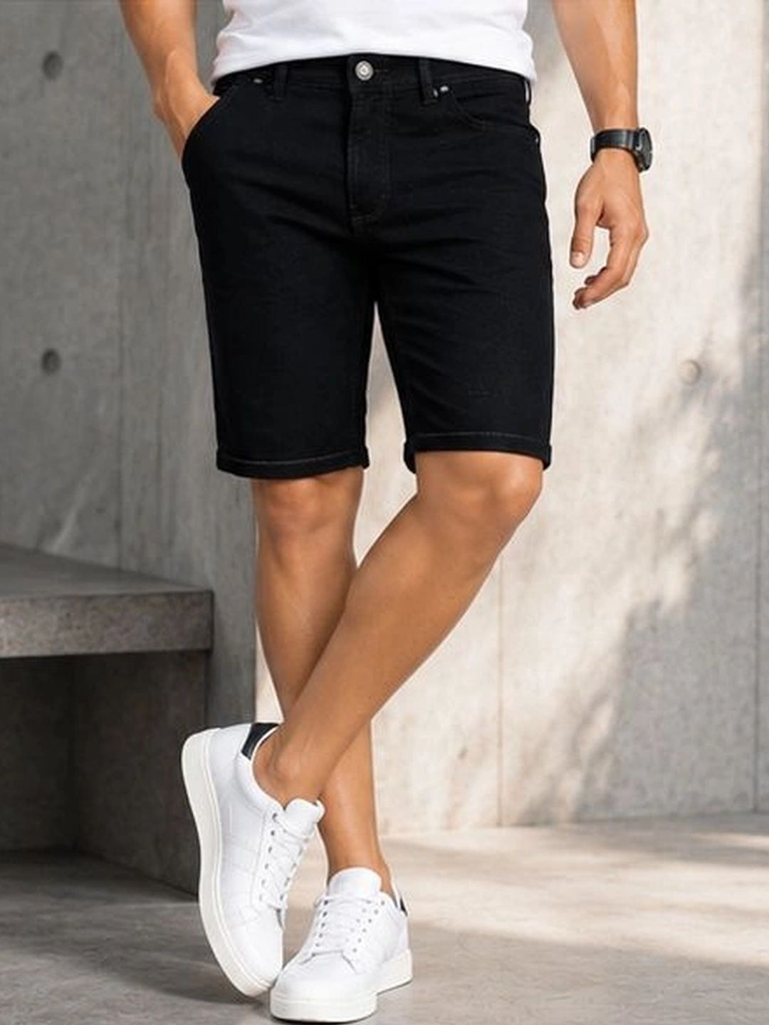 Plounge Men Denim Denim Shorts-picture-29