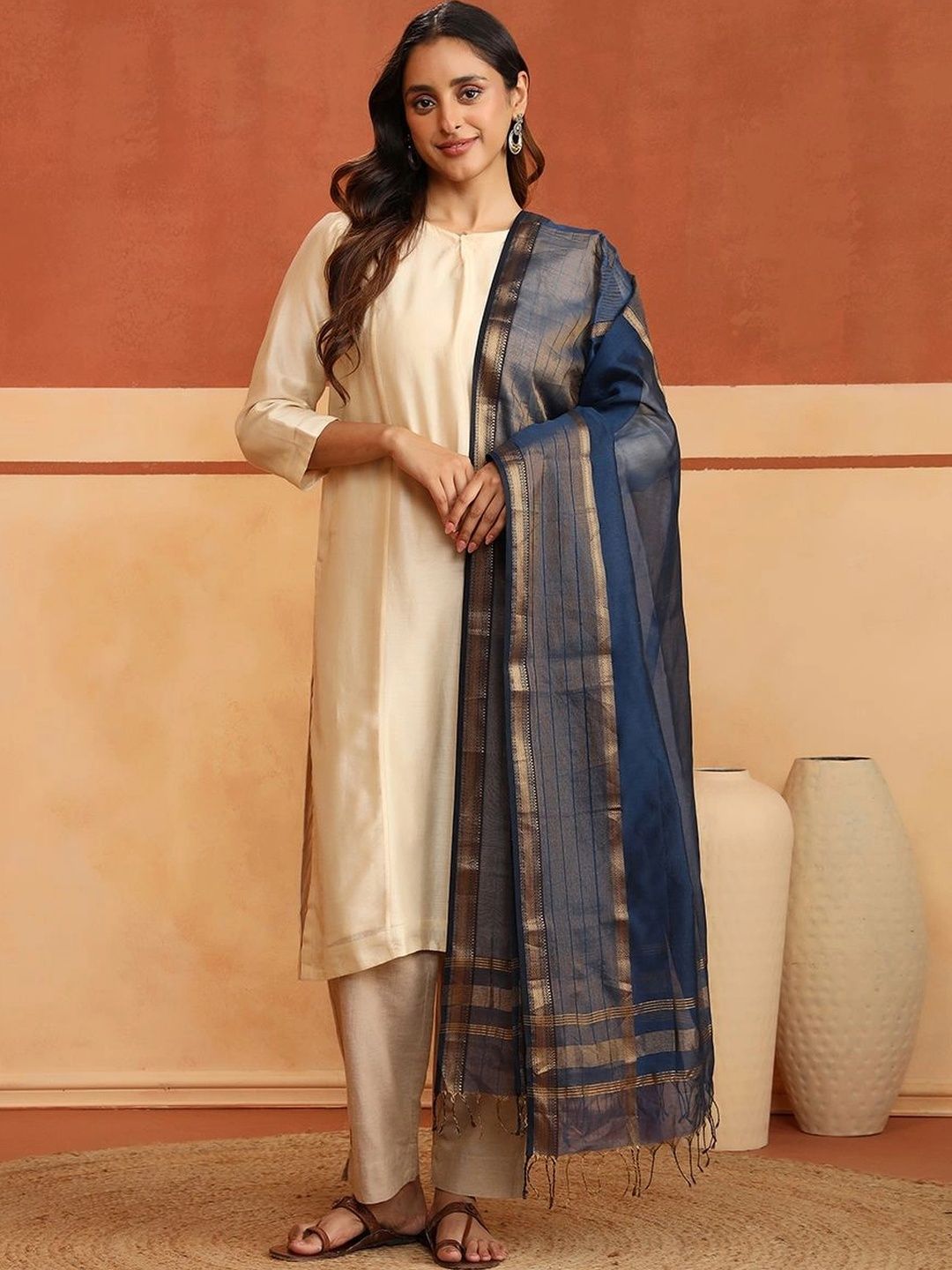 Fabindia Woven Design Cotton Silk Blend Dupatta-picture-50