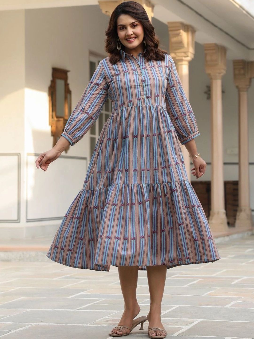 CRAFIQA Striped A-Line Midi Dress-picture-43
