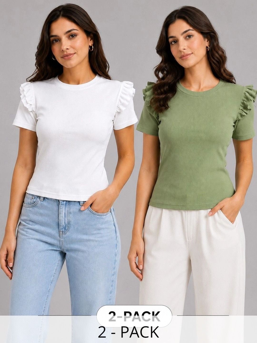 Bitterlime Flutter Sleeve Ruffles Cotton Top-picture-34