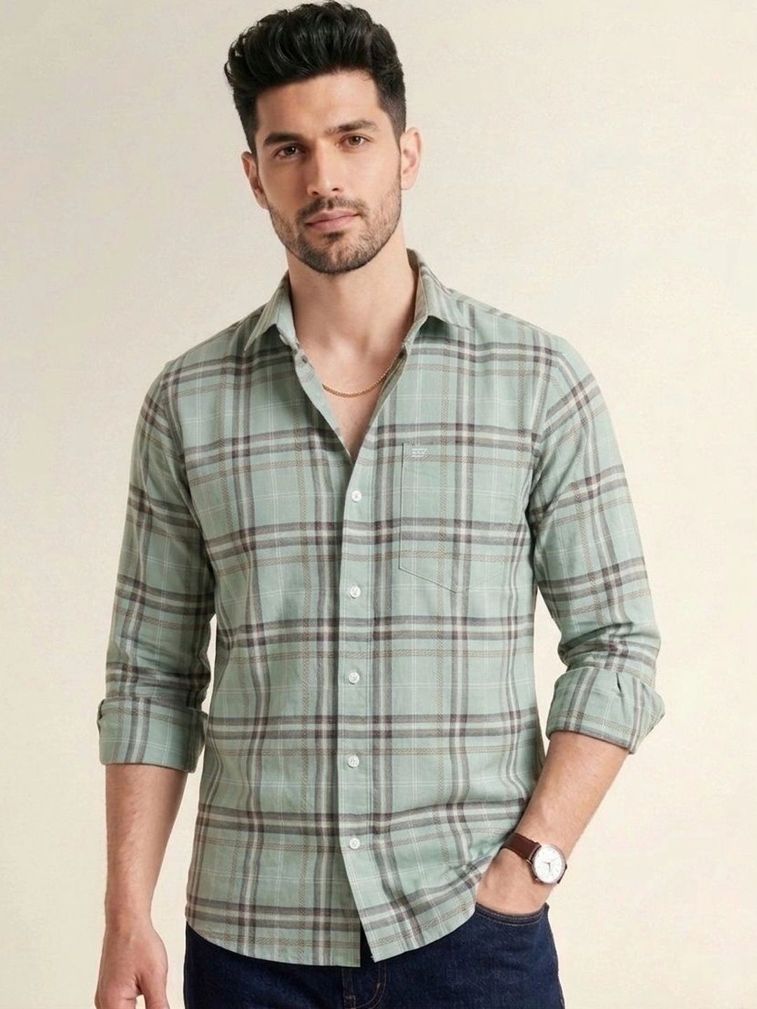 da stalker Men Comfort Slim Fit Checked Casual Shirt-picture-57
