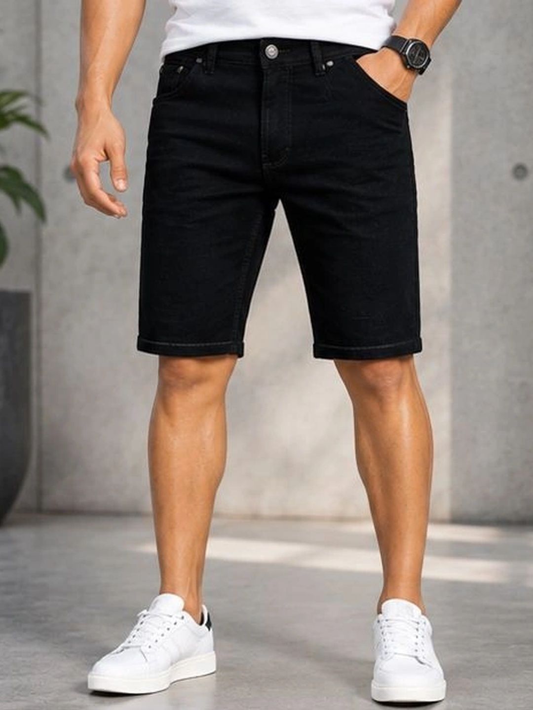 Plounge Men Denim Denim Shorts-picture-16