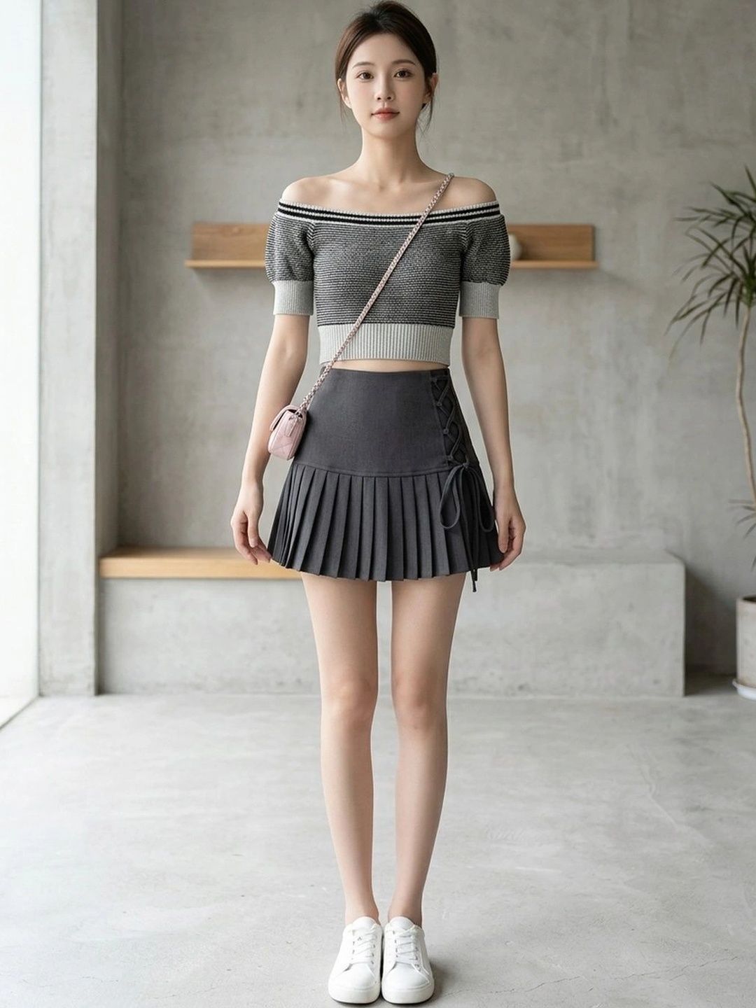 Suo Women Accordion Pleated Mini Flared Skirt-picture-25