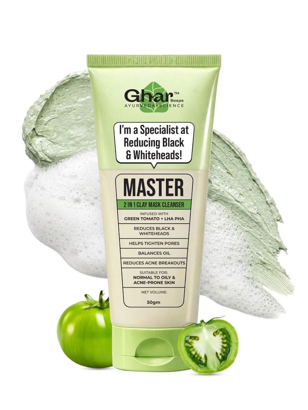 GHAR SOAPS Master Clay Mask Cleanser For Reducing Blackheads & Whiteheads - 50 g-picture-19