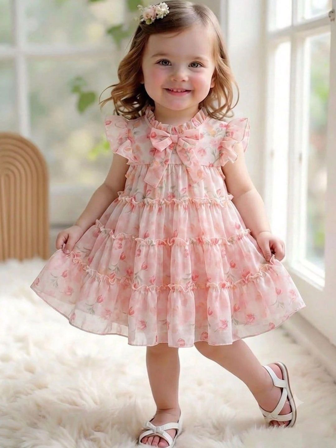 DHARMIKAAY TRENDZ DHARMIKAAY TRENDZ Floral Print Flutter Sleeve Ruffled A-Line Dress