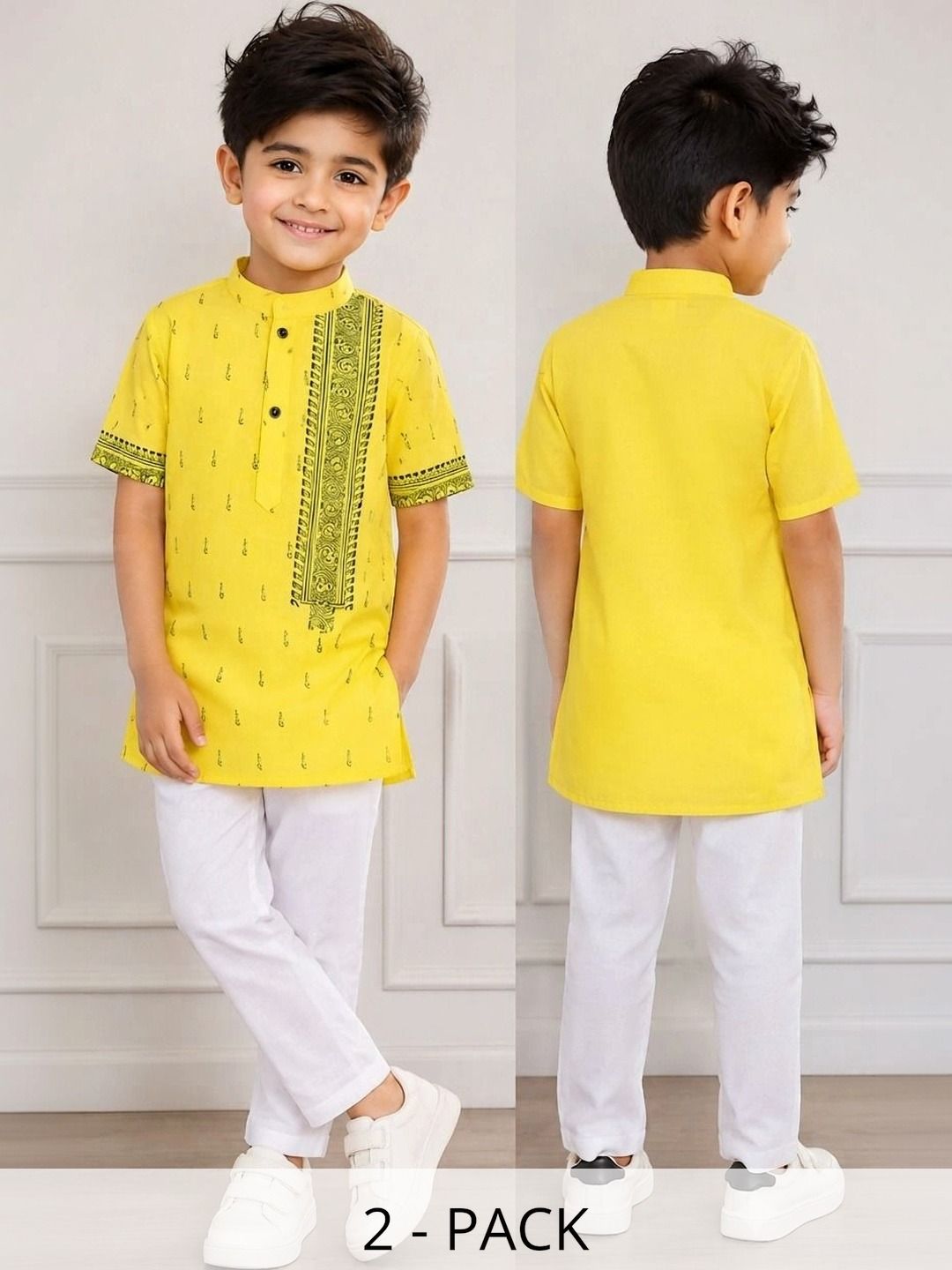 Smuktar garments Boys Pack Of 2 Ethnic Motifs Printed Pure Cotton Kurta With Pyjama-picture-51