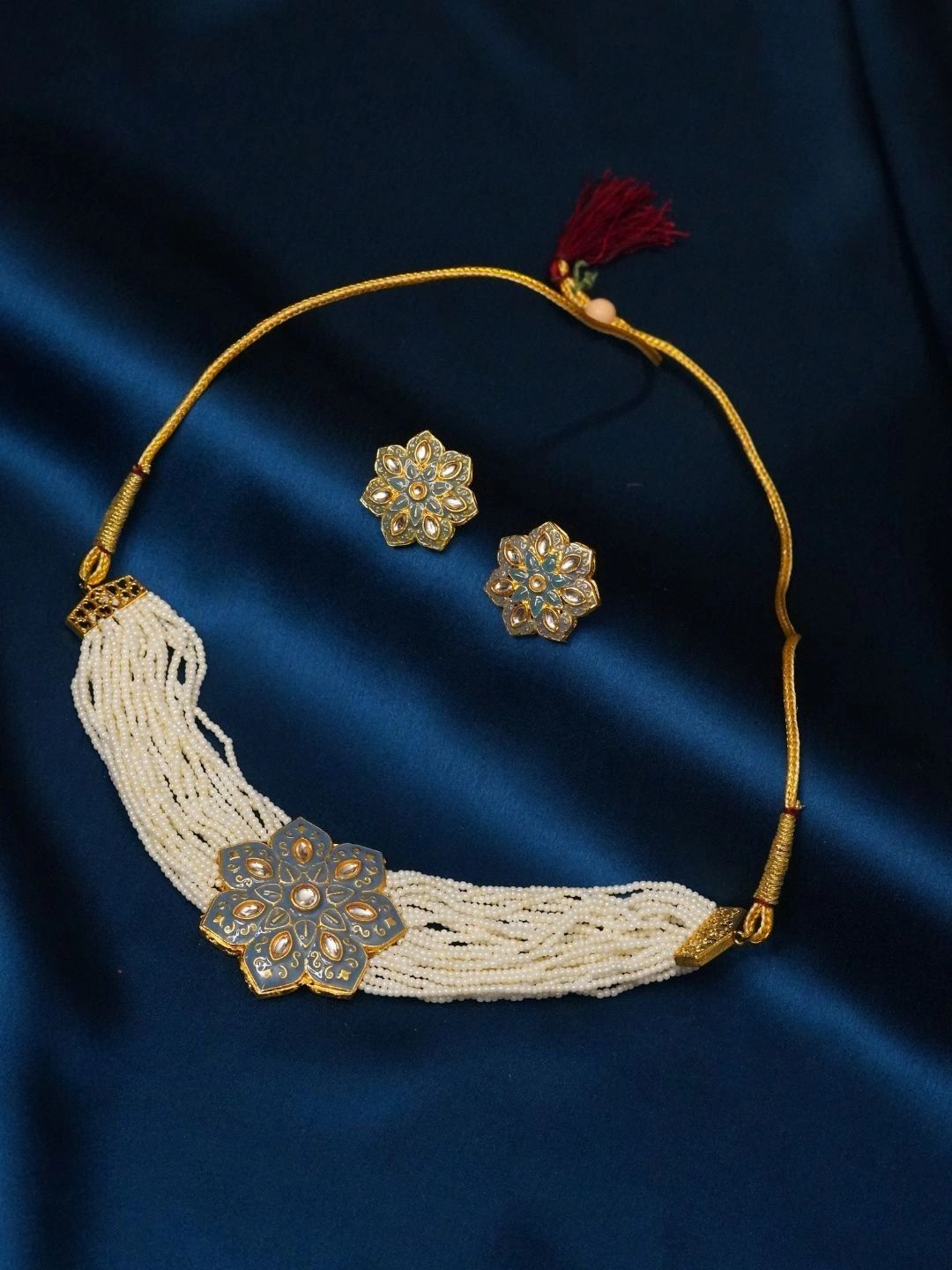 Memsahib Enamelled Pearl Necklace and Earrings-picture-18