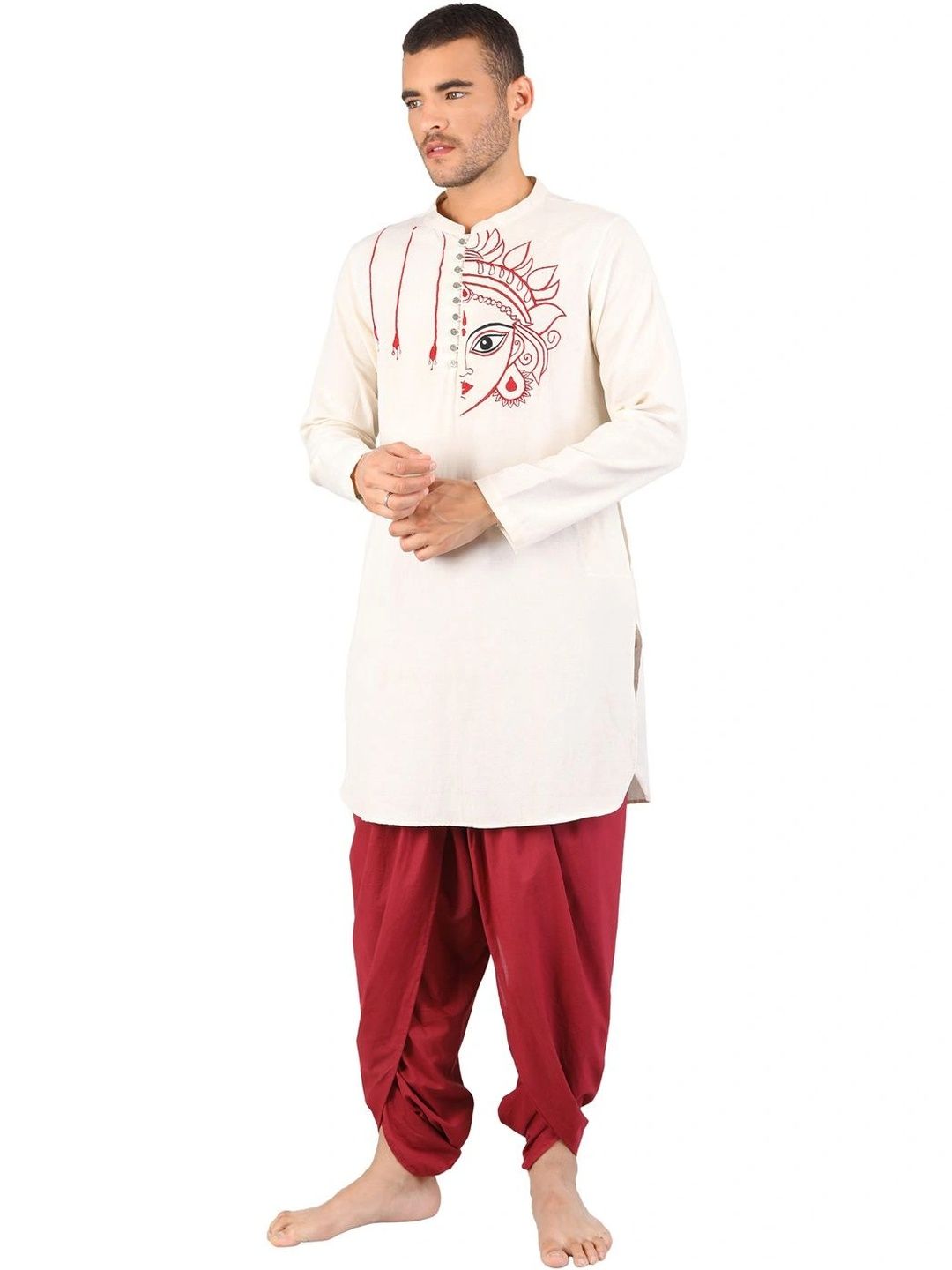 Satav Men Ethnic Motifs Embroidered Regular Thread Work Pure Cotton Kurta with Dhoti Pants-picture-29
