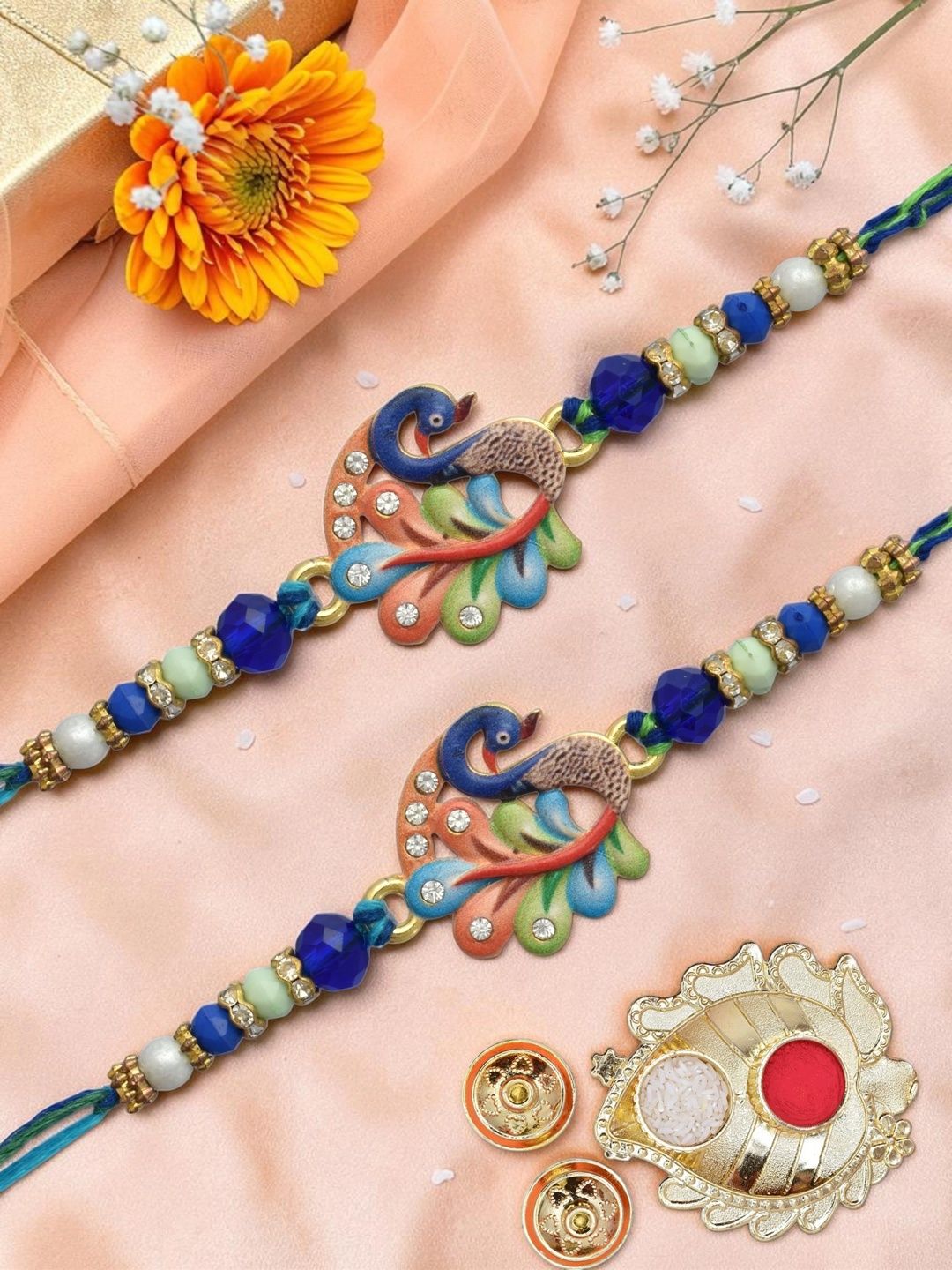 MEIRA JEWELLERY Set Of 2 Gold-Plated Rakhi Gift Set With Decorative Thaali & Greeting Card-picture-54