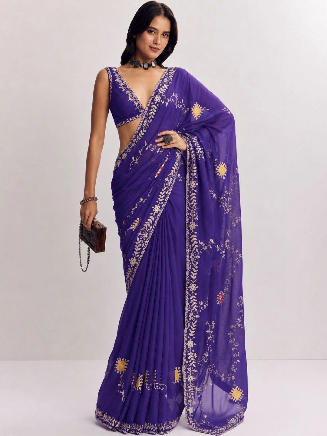 KALINI Floral Embroidered Satin Designer Saree-picture-30
