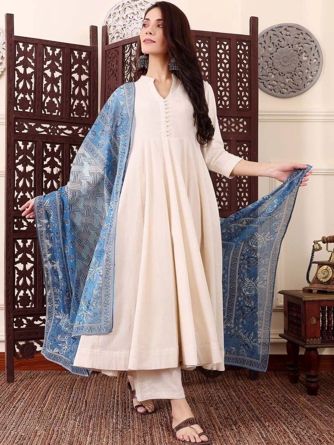 GRINISH V-Neck Pure Cotton Anarkali Kurti-picture-36