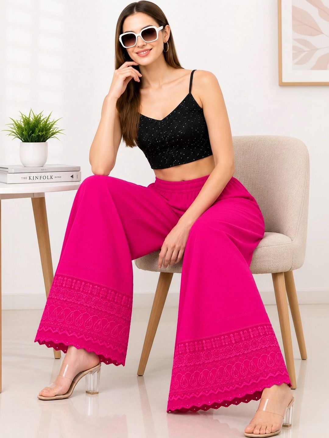 Thrifty Thread Women Ethnic Motifs Embroidered Knitted Ethnic Palazzos-picture-19