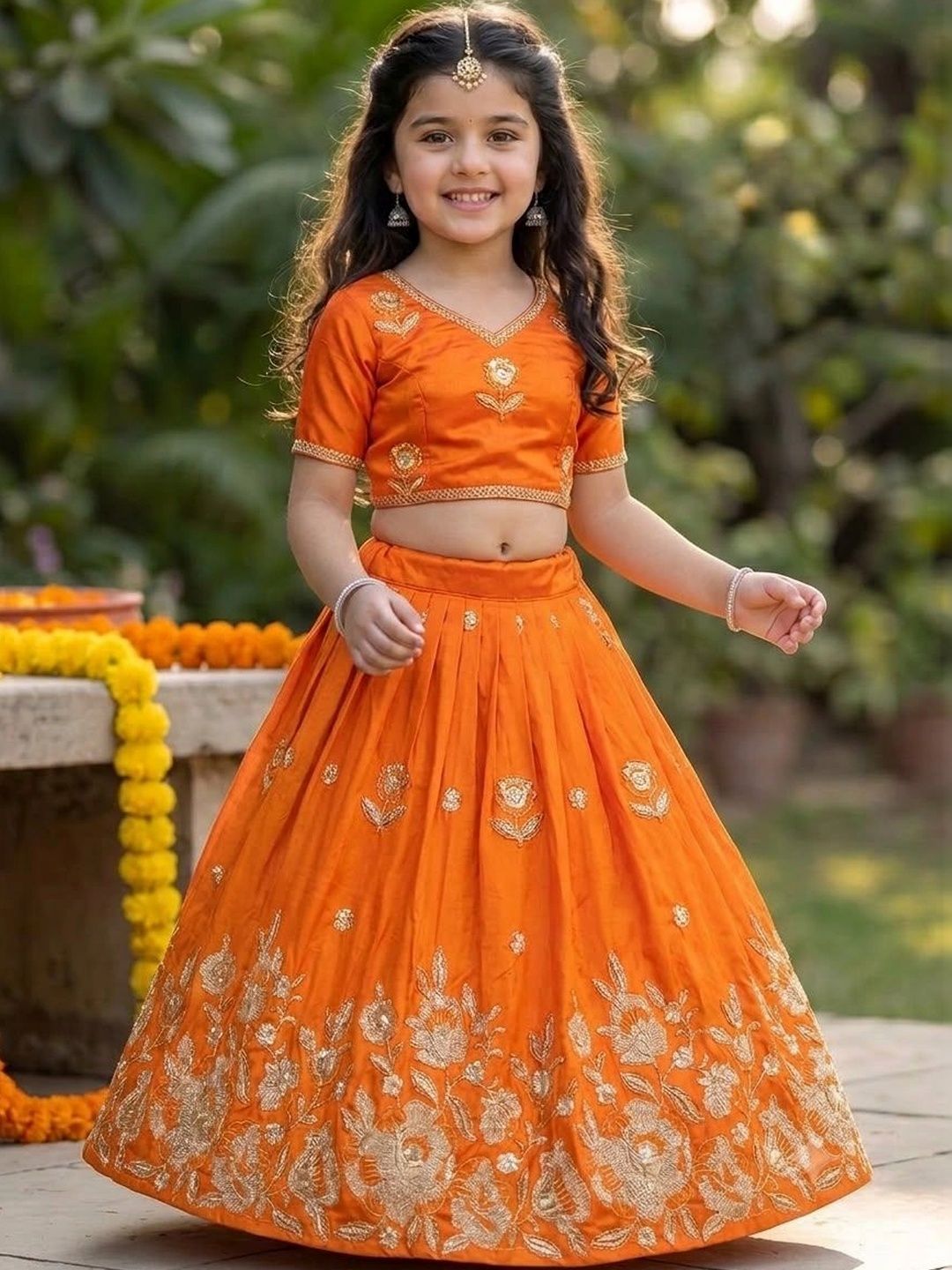 RJ ONLINE Girls Embroidered Thread Work Ready to Wear Lehenga &-picture-31