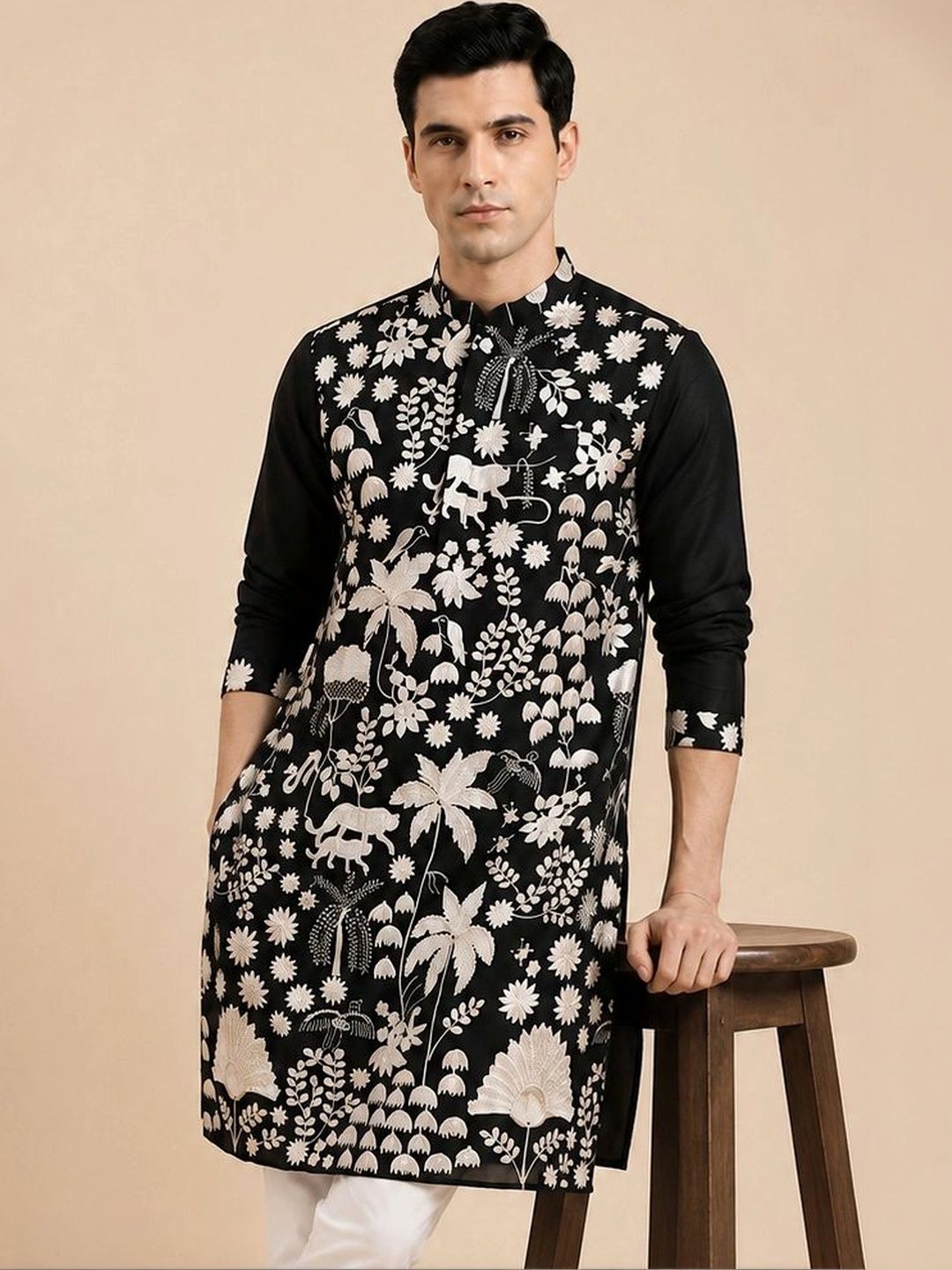 House of Pataudi Men Ethnic Motifs Embroidered Thread Work Grandeur & Majestic Artwork Kurta-picture-30