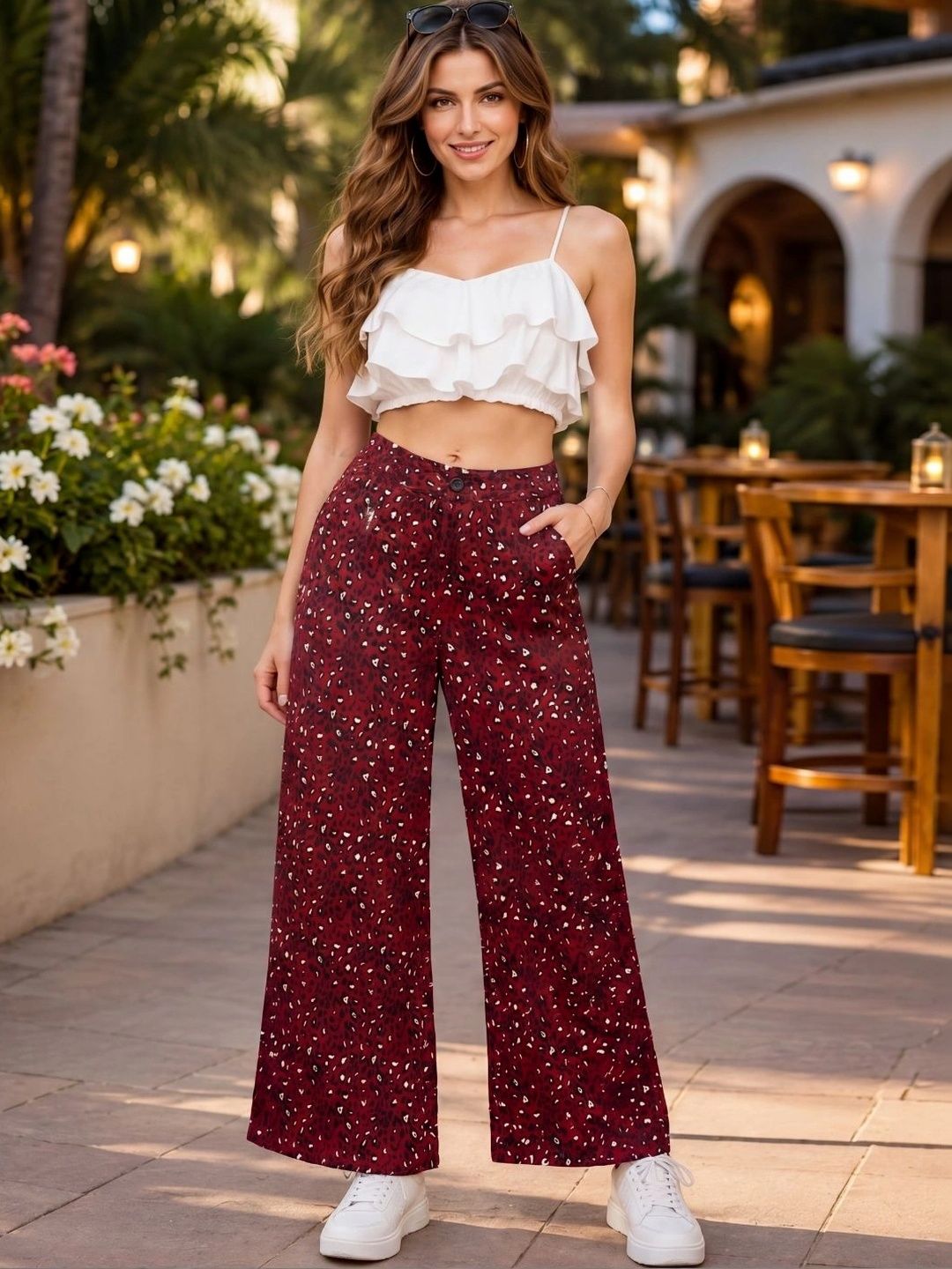 Sera Women Animal Printed Relaxed Straight Leg Easy Wash Trousers-picture-13