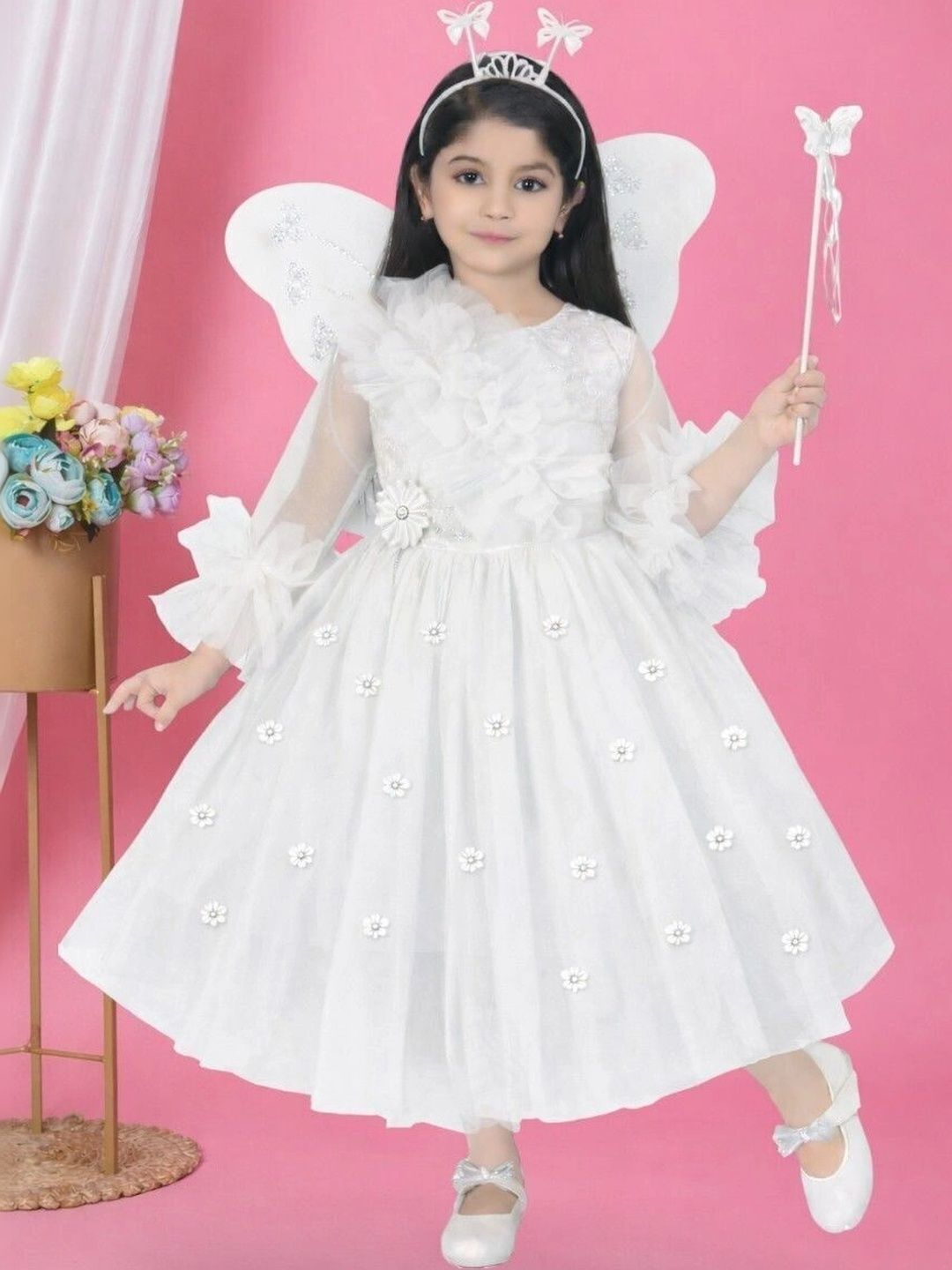 ITC FASHION Embellished Flared Sleeve Ruffled Net A-Line Dress-picture-32