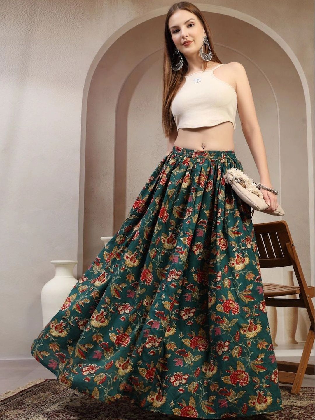 Anouk Women Cotton Cotton Cambric Floral Maxi Flared Skirt-picture-24