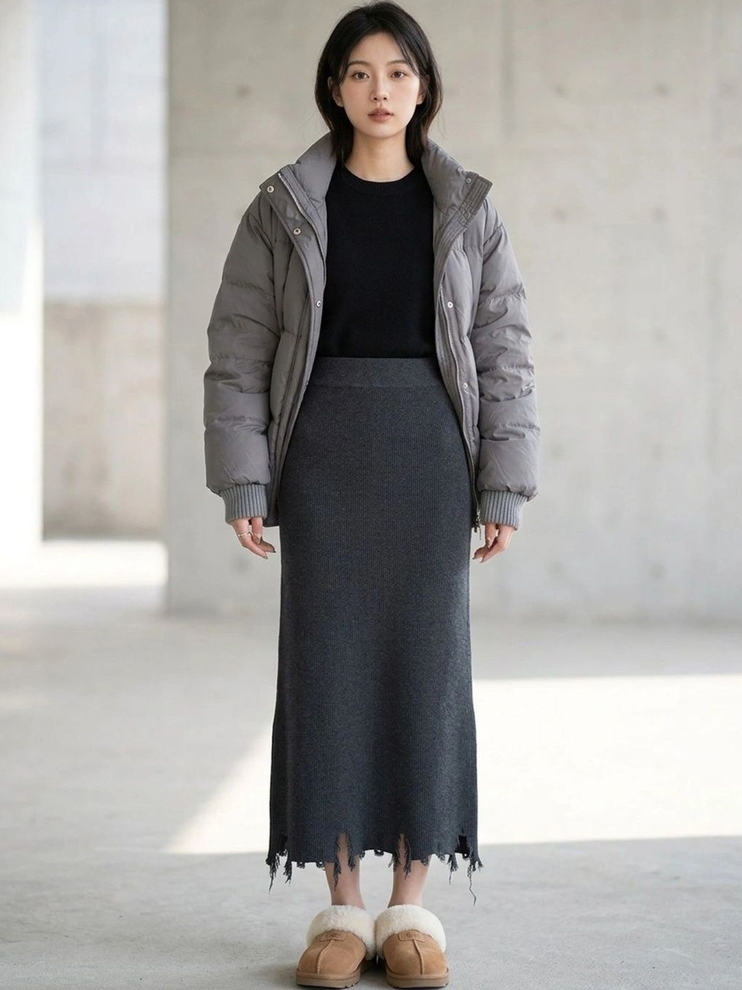 Suo Women Textured Knits Maxi Straight Skirt-picture-31