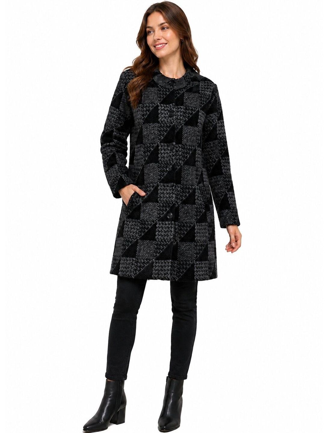 FIRST SLEEP Self Design Woolen Round Neck Single Breasted Long Overcoat-picture-16