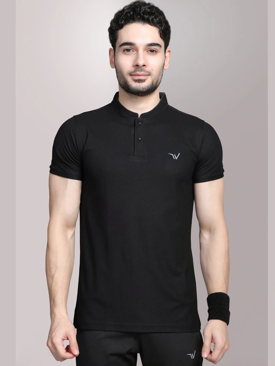 WEWOK Men Brand Logo Mandarin Collar Fusion T-shirt-picture-58