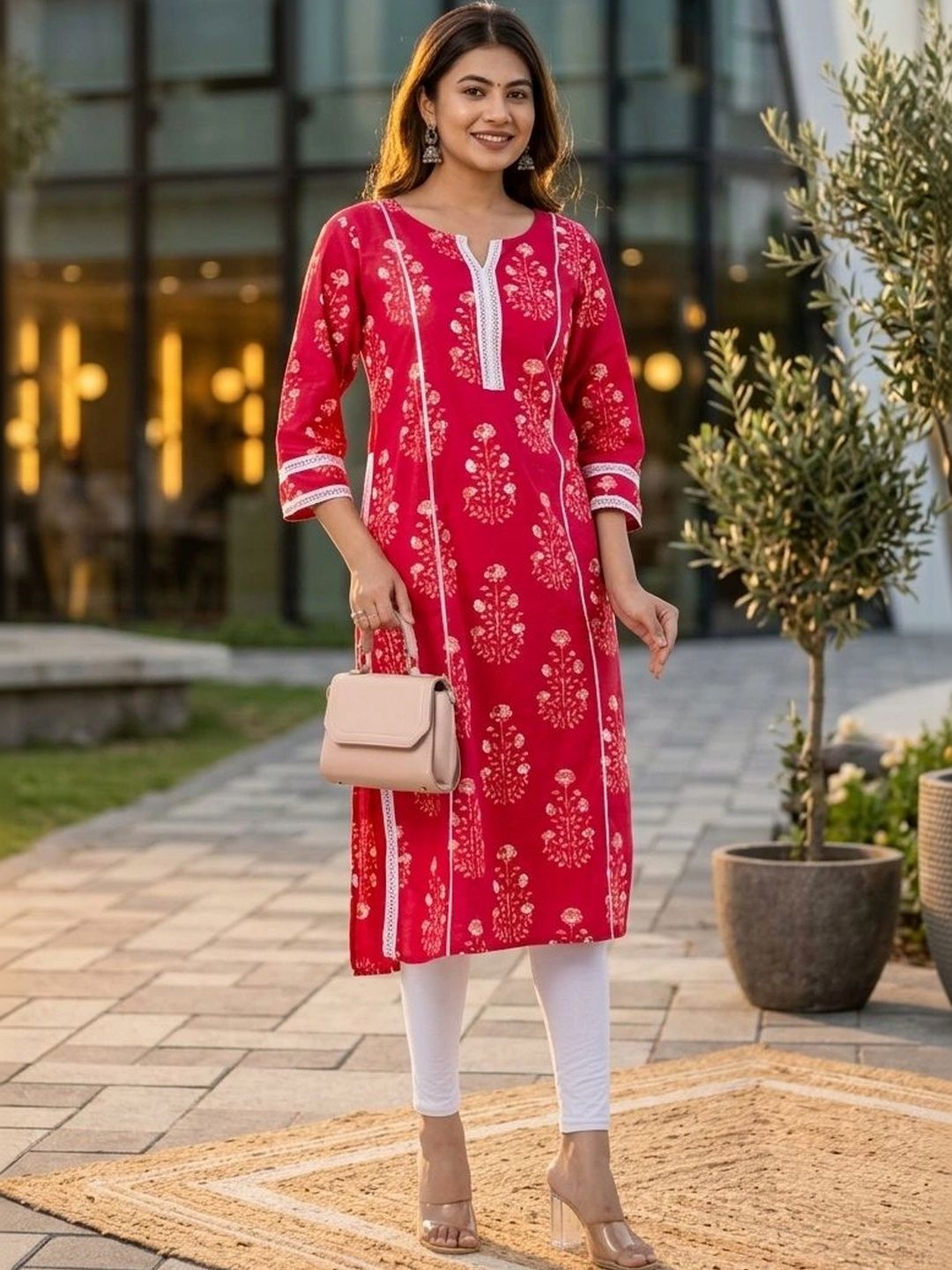 radhika creation Floral Printed V-Neck Pure Cotton Kurti-picture-14
