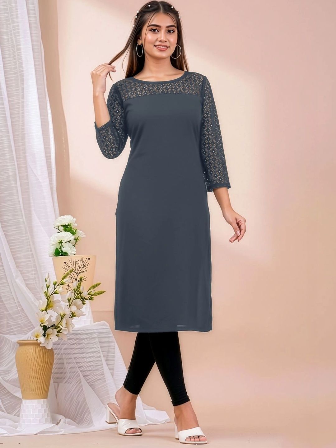 Dream Beauty Fashion Geometric Printed Boat Neck Kurti-picture-27