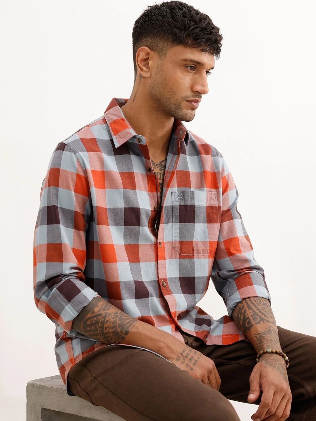 WROGN Men Slim Fit Buffalo Checks Checked Casual Shirt-picture-32