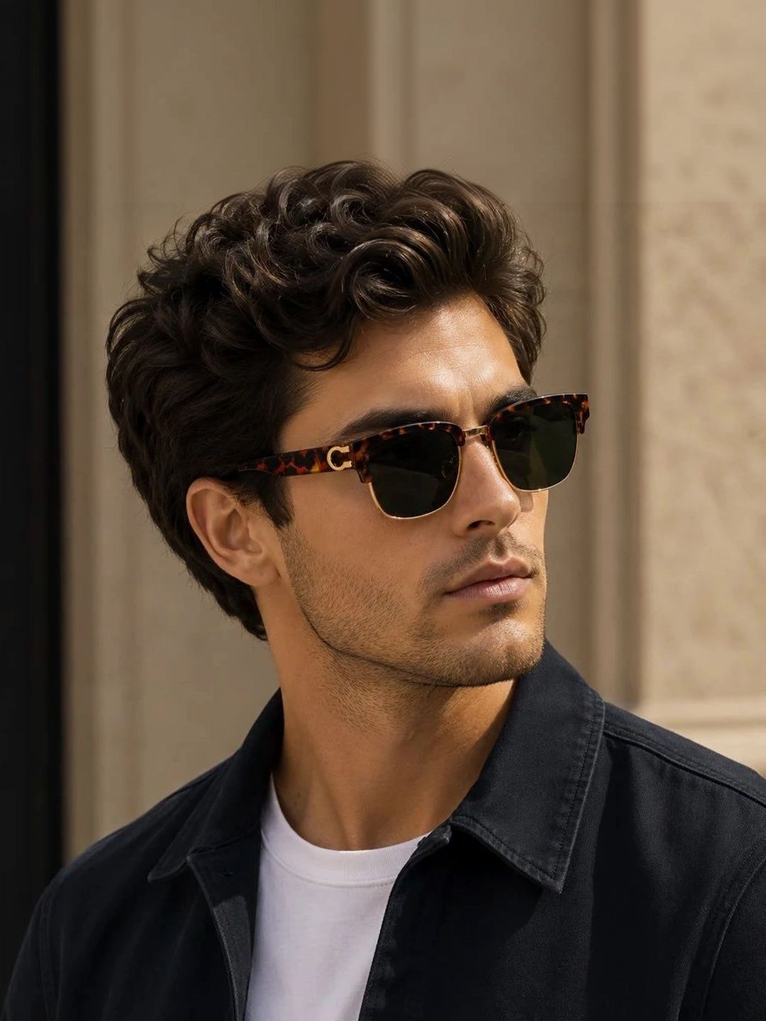 ZAADRAN Unisex Green Lens & Brown Browline Sunglasses with-image-23