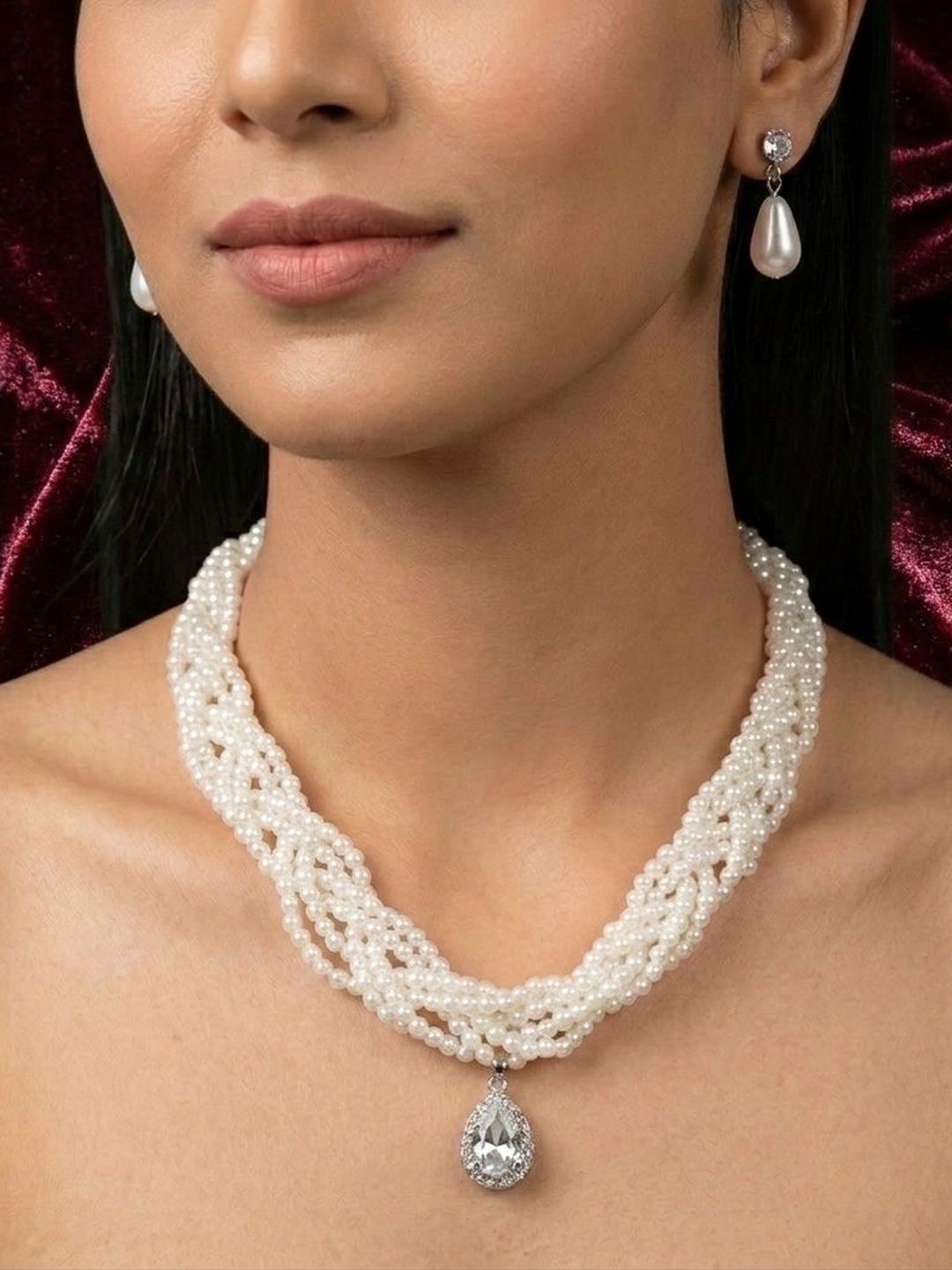 SZN Layered American Diamond Necklace and Earrings-image-49