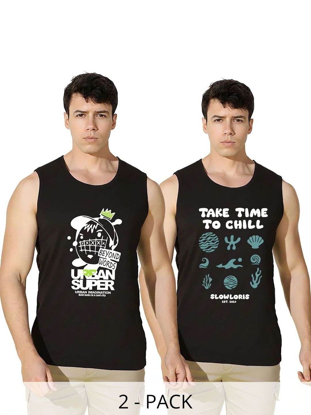 SLOWLORIS Pack of 2 Printed Cotton Gym Vest-picture-26