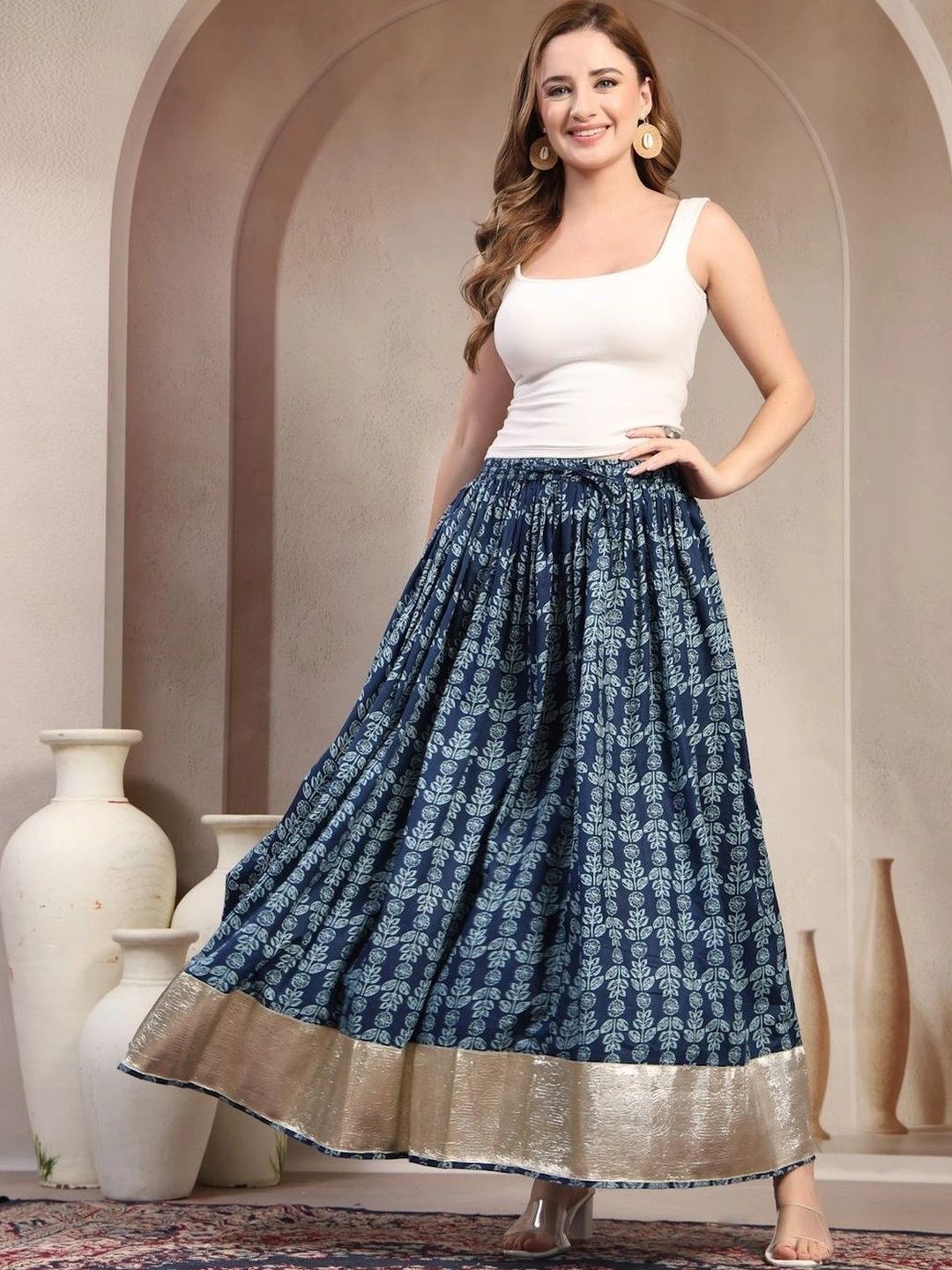 Anouk Women Cotton Cotton Cambric Floral Maxi Flared Skirt-picture-56