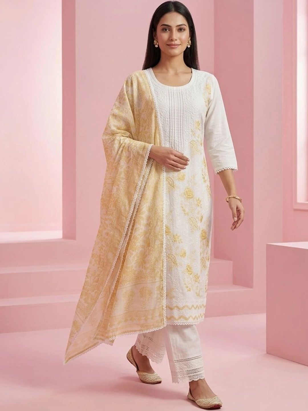 gokurtis Ethnic Motifs Embroidered Chikankari Pure Cotton Blend Handloom Chikankari Kurti-picture-44