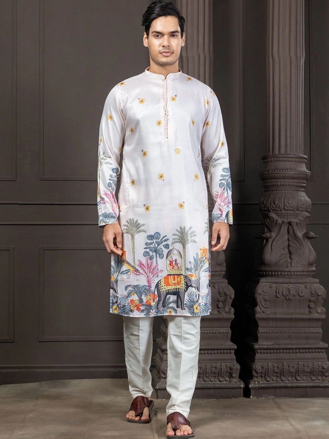 EKYAA Men Ethnic Motifs Printed Thread Work Kurta-picture-17
