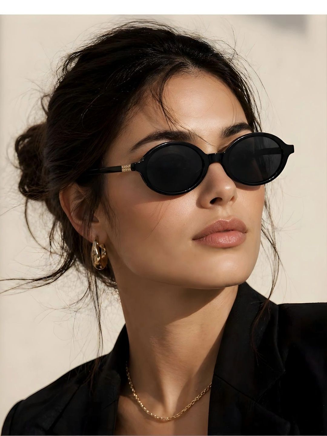 summer dream Unisex Black Lens & Black Oval Sunglasses with-image-25