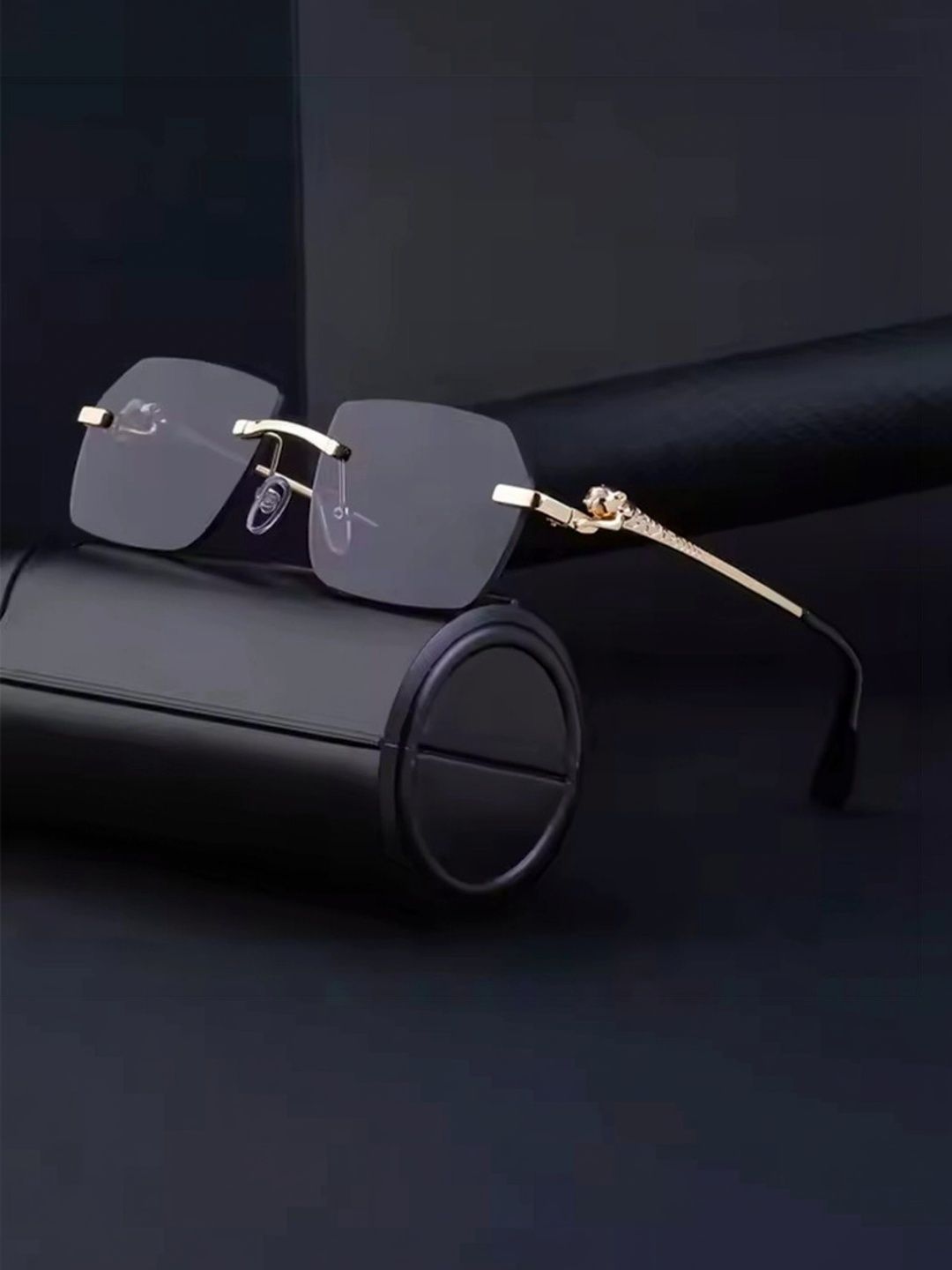 EYELLUSION Women Black Lens & Gold-Toned Rectangle Sunglasses with-picture-53