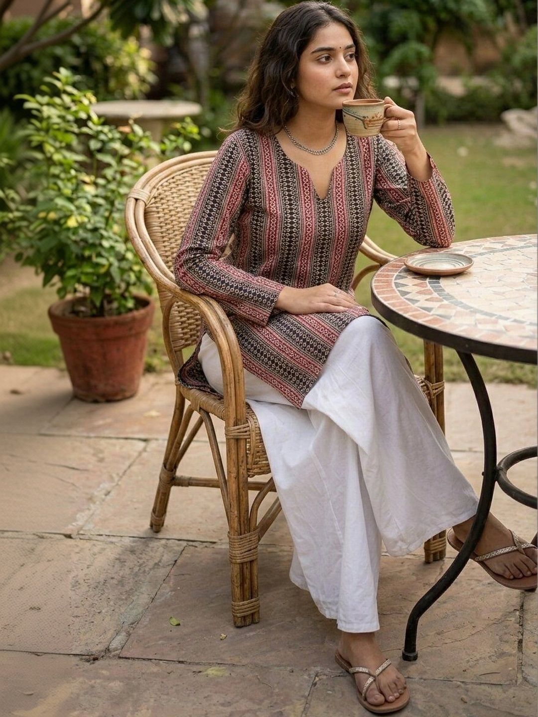 Anouk Rustic Ethnic Motifs Printed V-Neck Pure Cotton Kurti-image-21