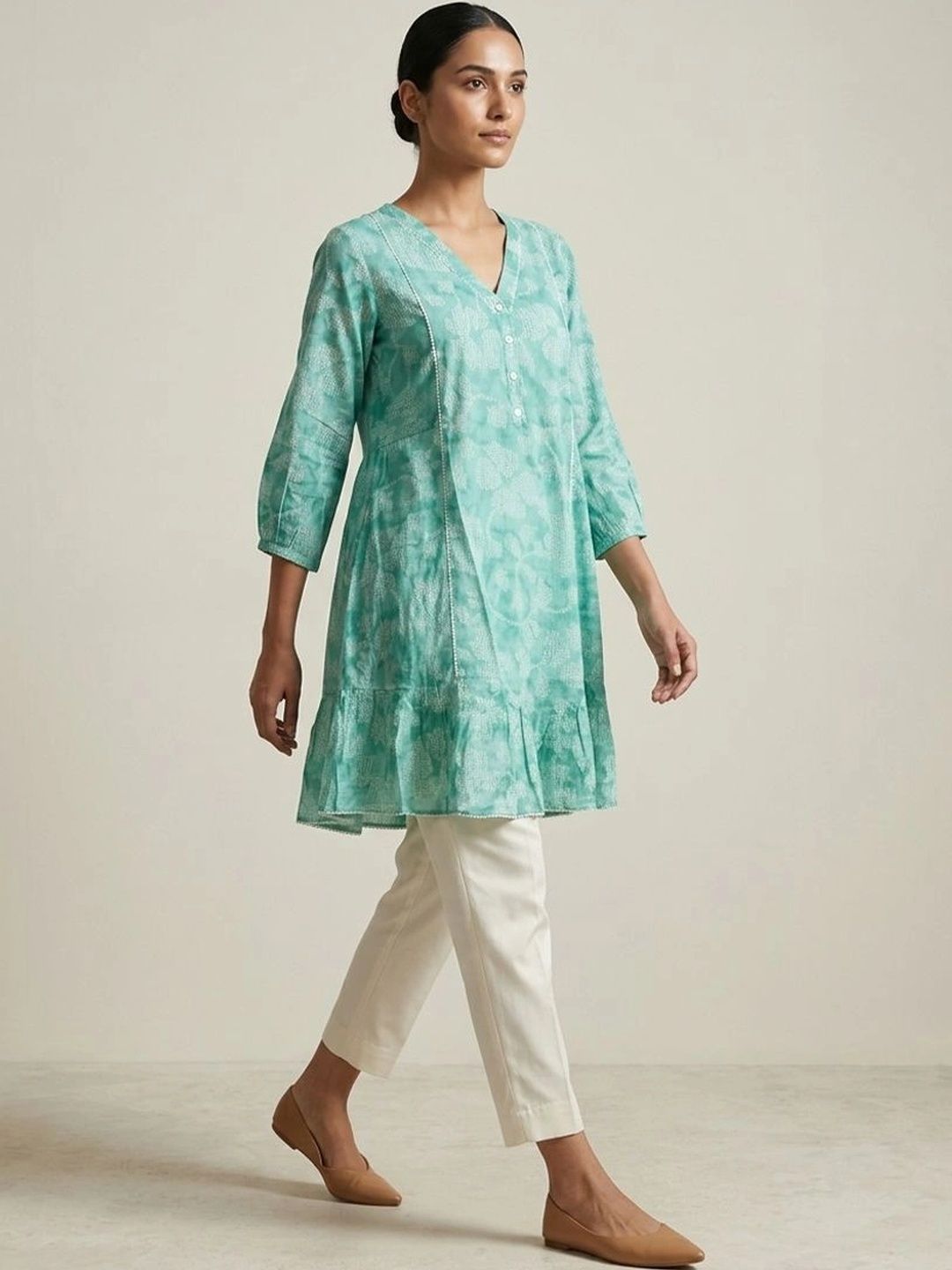 gokurtis Printed V-Neck Pure Cotton Blend A-Line Kurti-picture-34
