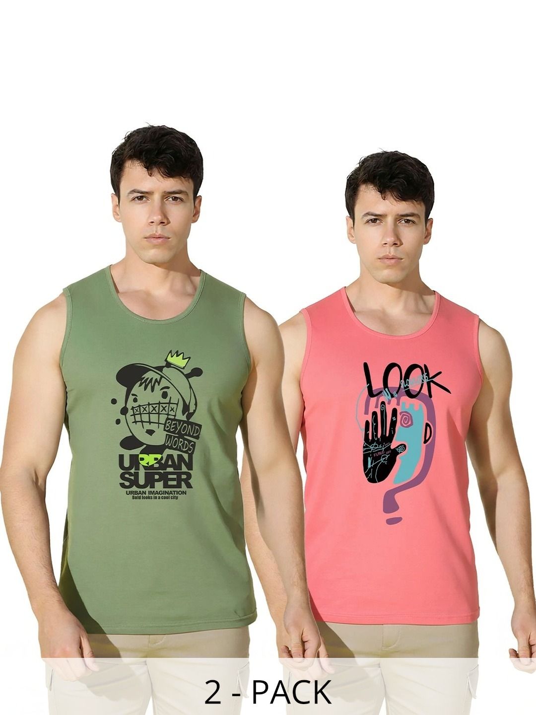 SLOWLORIS Pack of 2 Printed Cotton Gym Vest-picture-47