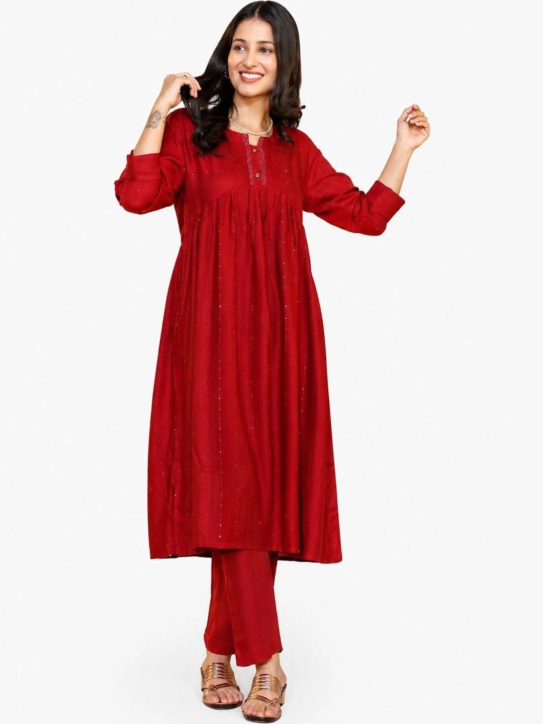 LAFURE Ethnic Motifs Embroidered Sequinned Sequinned Empire Kurti-picture-29