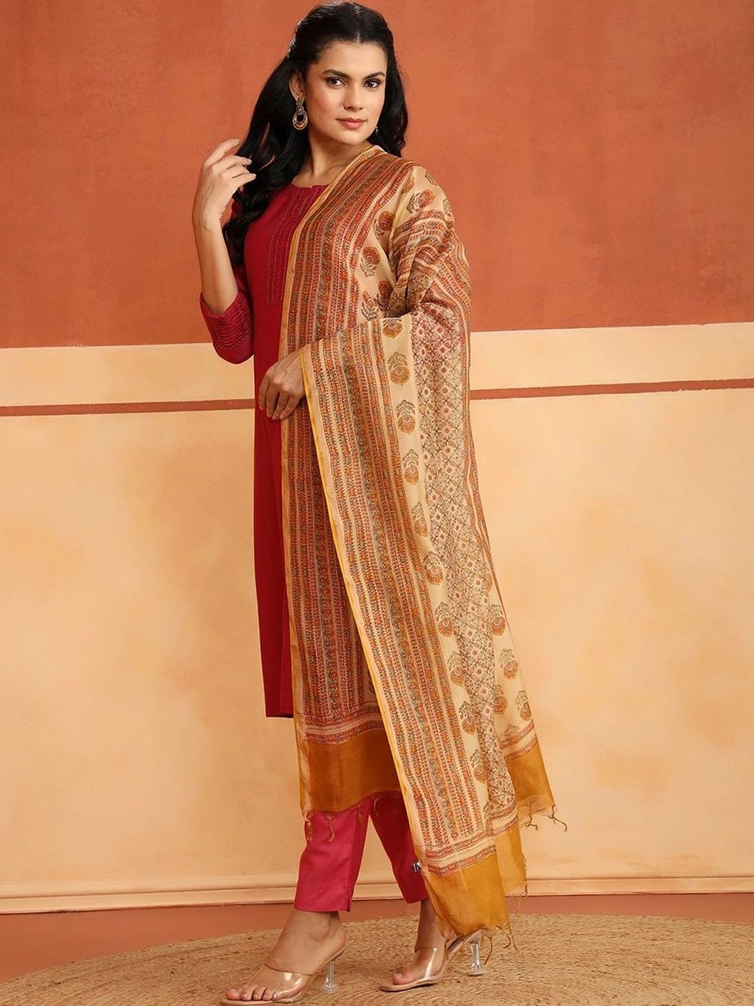 Fabindia Ethnic Motifs Printed Cotton Silk Blend Dupatta-picture-15