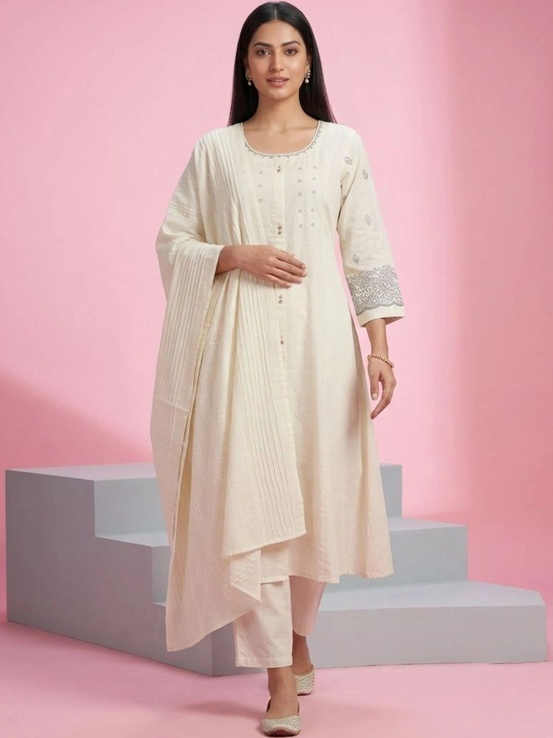gokurtis Ethnic Motifs Embroidered Thread Work Pure Cotton Blend Handloom Thread Work Kurti-picture-56