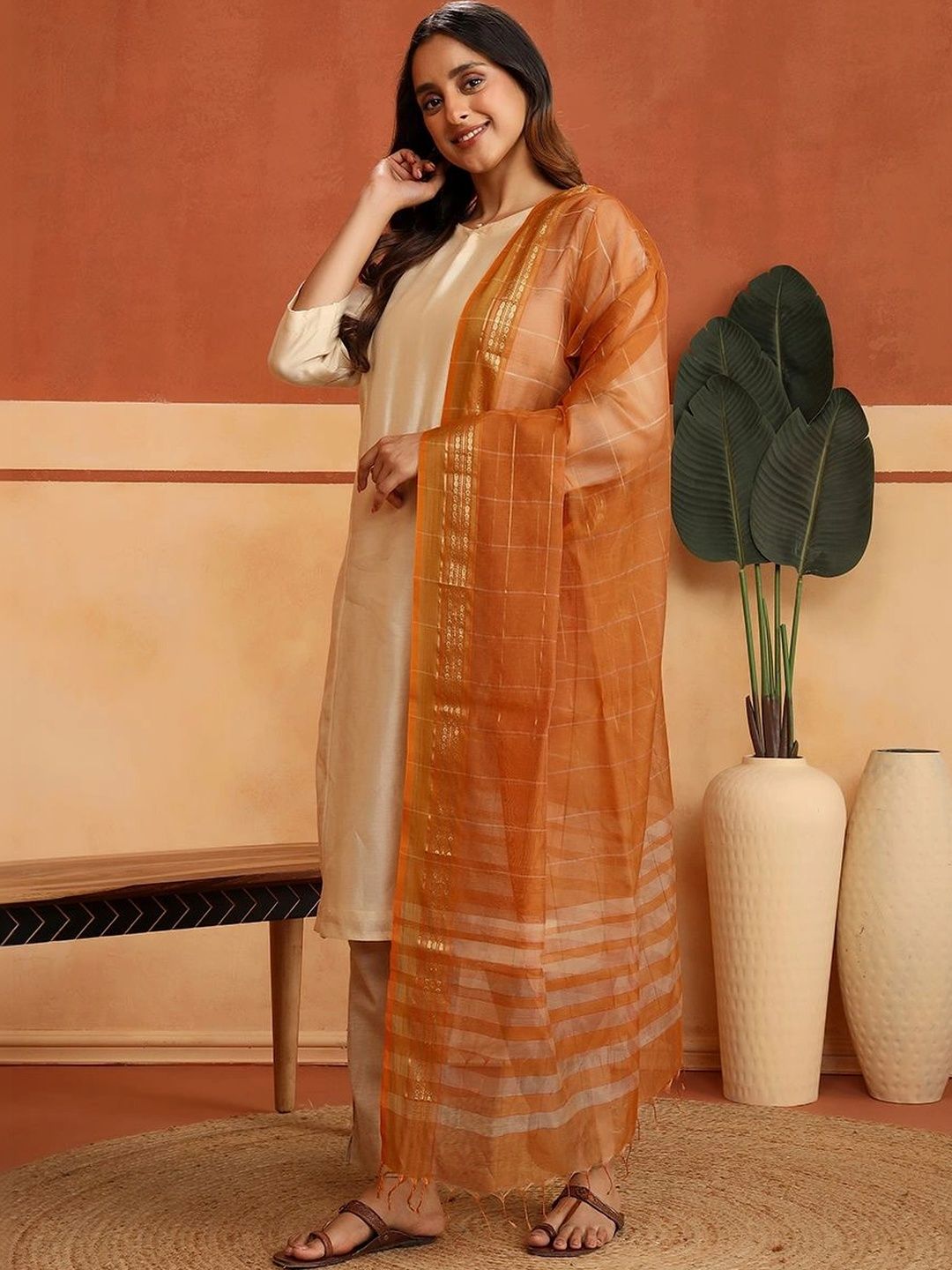 Fabindia Woven Design Cotton Silk Blend Dupatta with Zari-picture-32