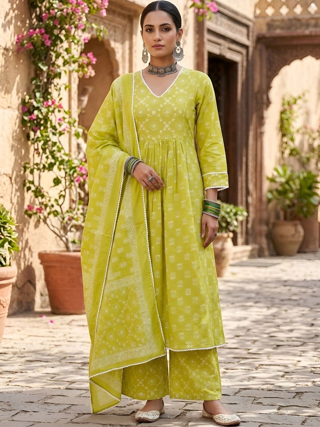 Nayo Women Ethnic Motifs Printed Empire Pure Cotton Kurta with Palazzos & With Dupatta-picture-44