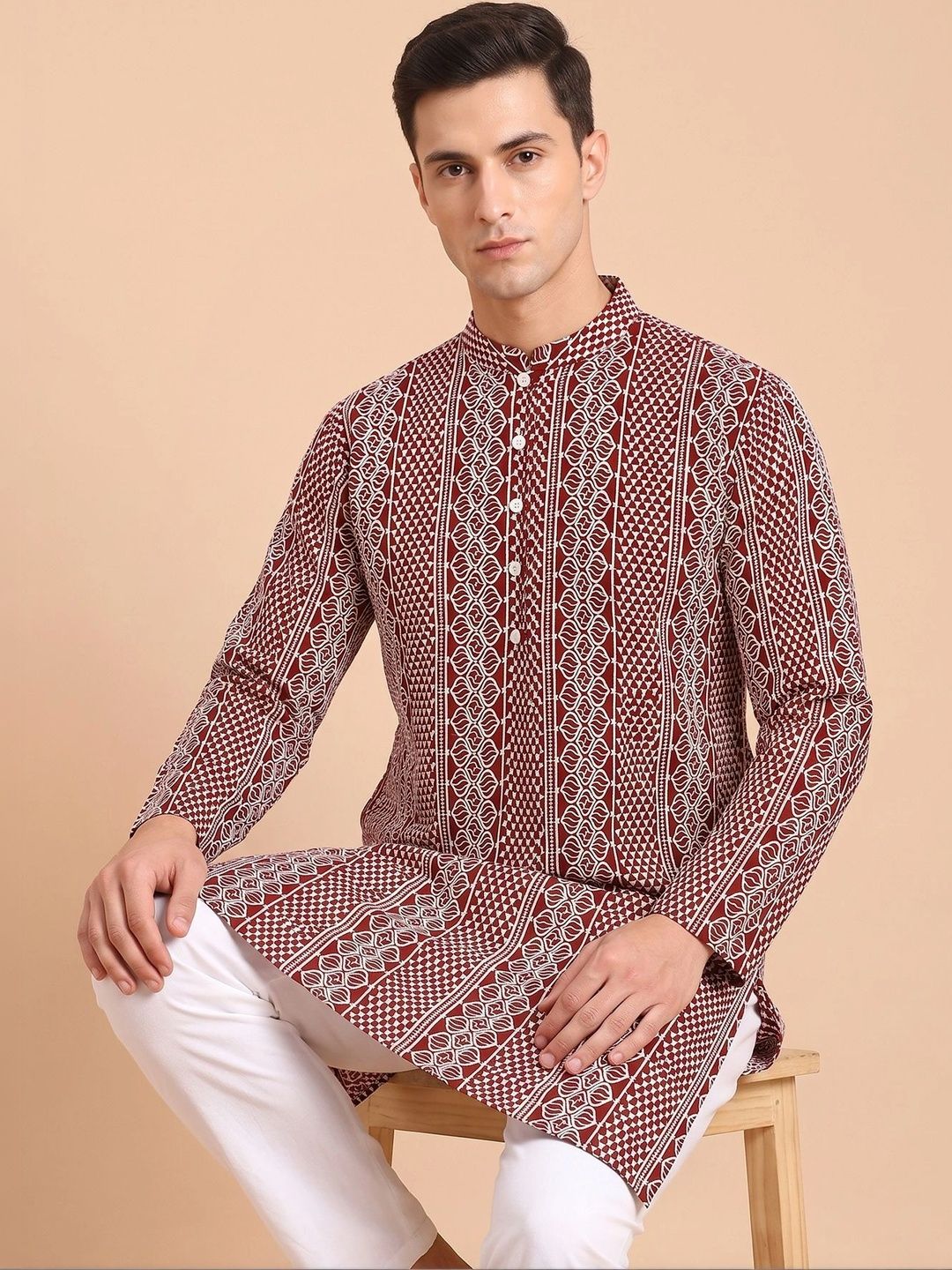 House of Pataudi Men Geometric Printed Kurta-picture-26
