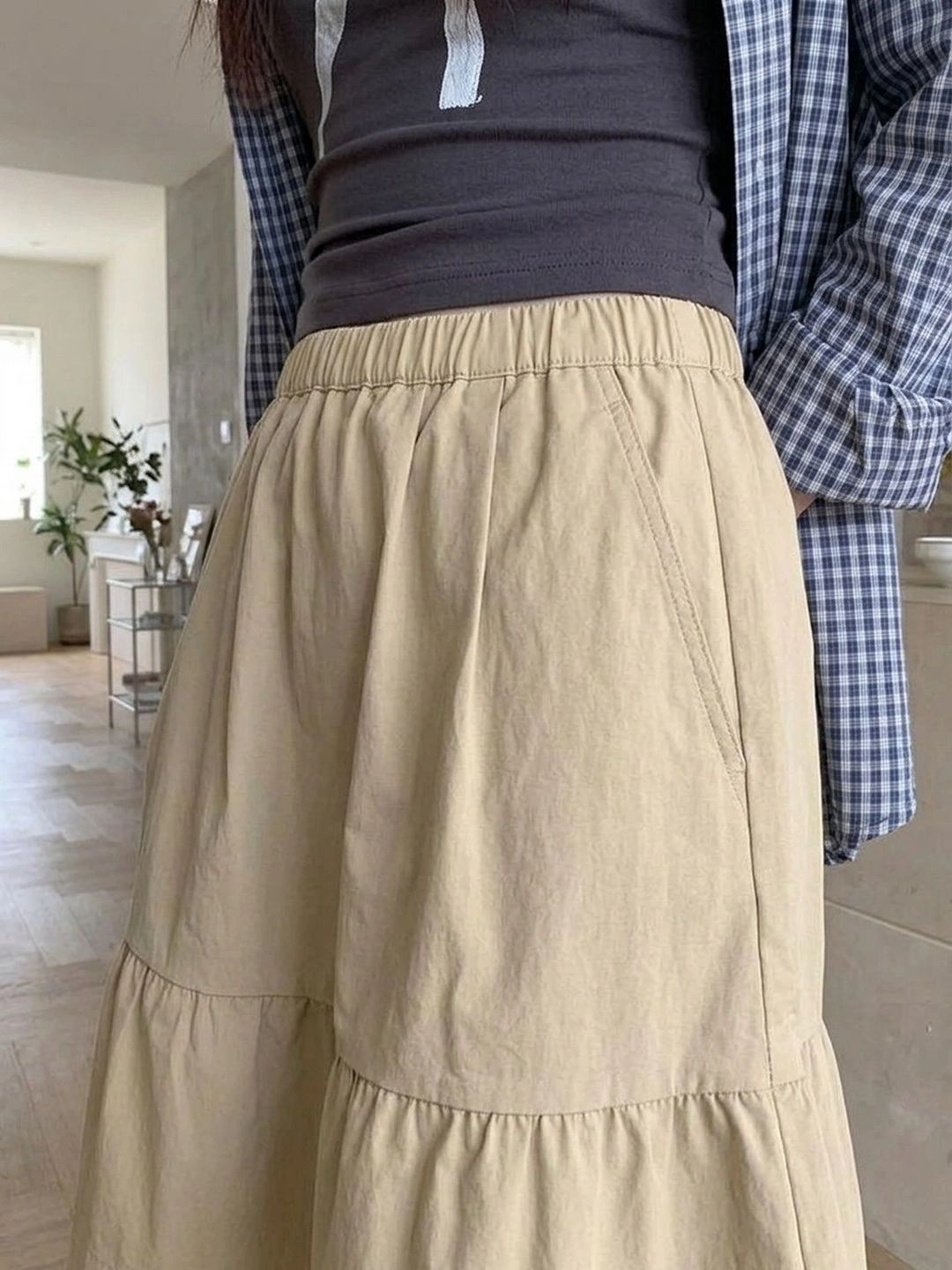 Suo Women Tiered Knee Length Flared Skirt-picture-16