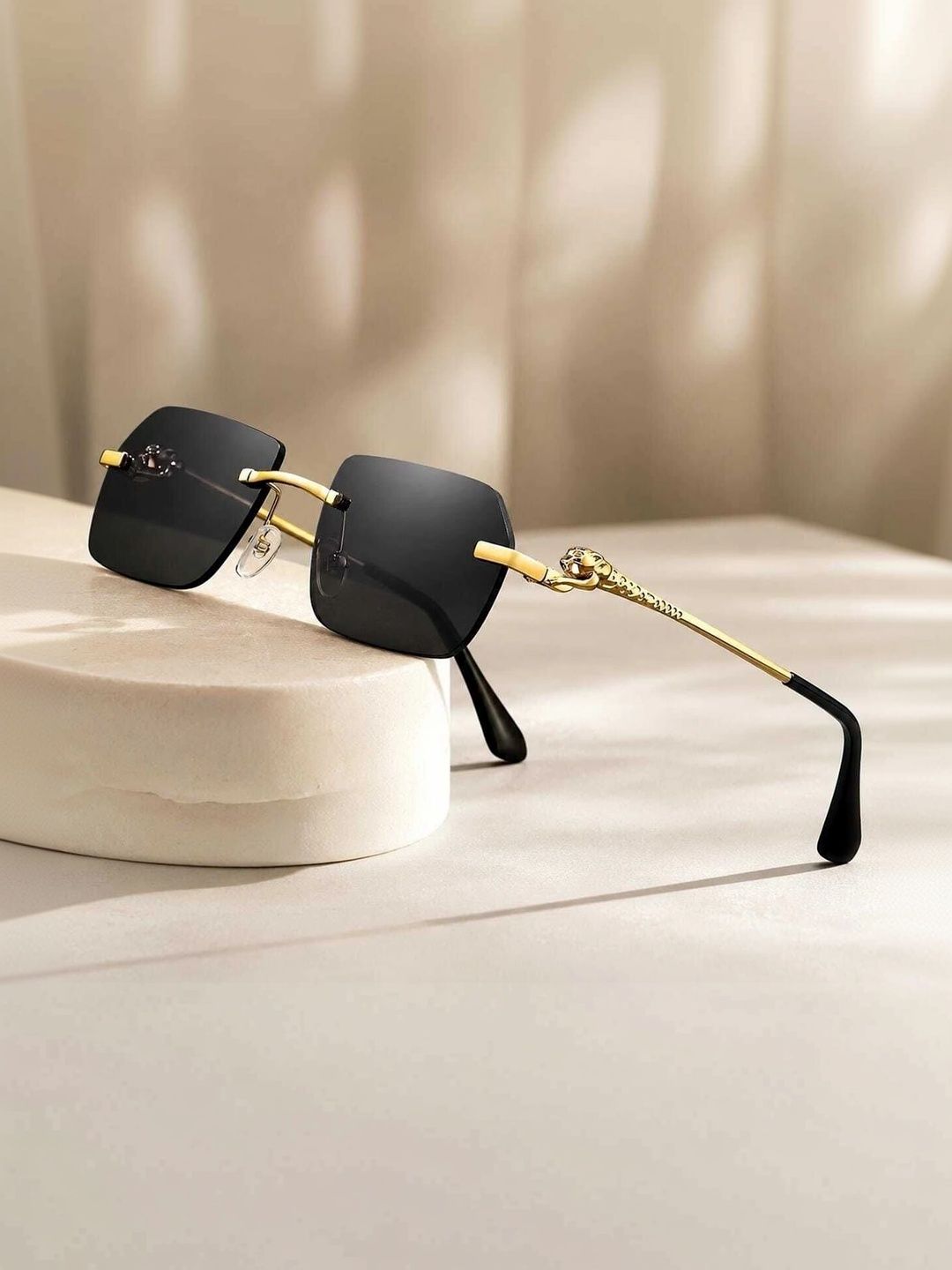 Artrue Unisex Black Lens & Gold-Toned Rectangle Sunglasses with-image-19