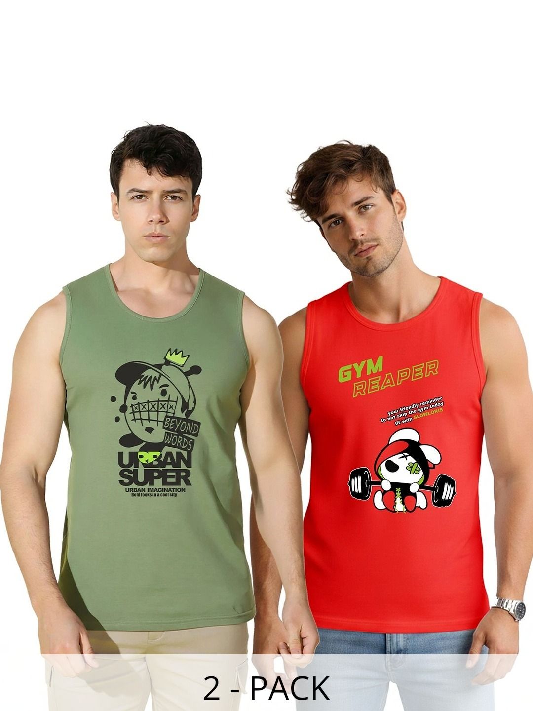SLOWLORIS Pack of 2 Printed Cotton Gym Vest-picture-50