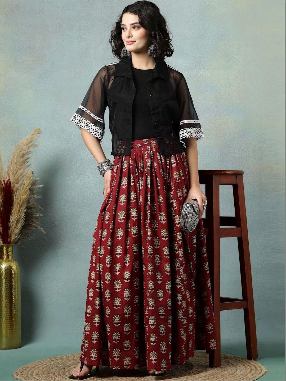 Anouk Women Cotton Cotton Cambric Floral Maxi Flared Skirt-picture-38