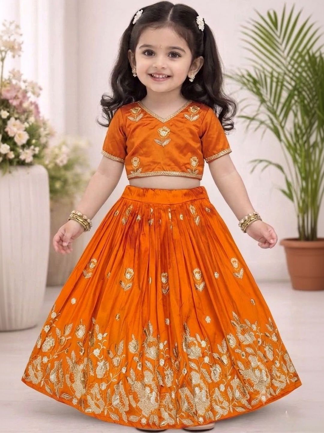 KALINI Girls Embroidered Thread Work Ready to Wear Lehenga &-picture-18
